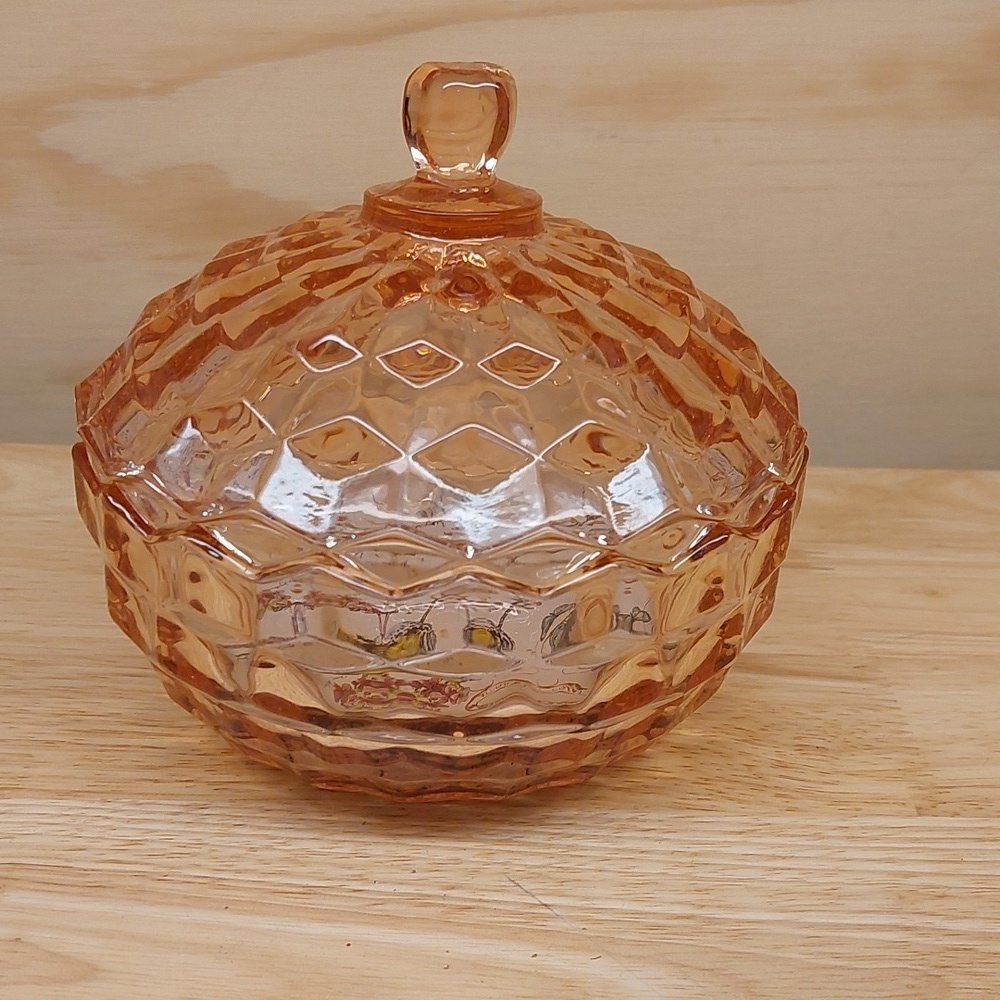 Pink Art Glass Lided Candy/ trinket Dish Compote Vintage MCM